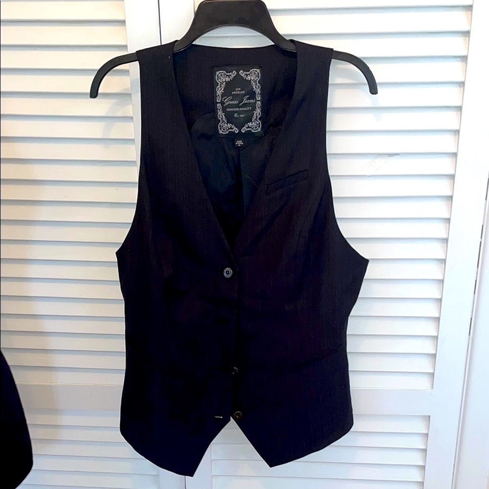Guess Jeans stripe Vest XL lining metal buttons pockets